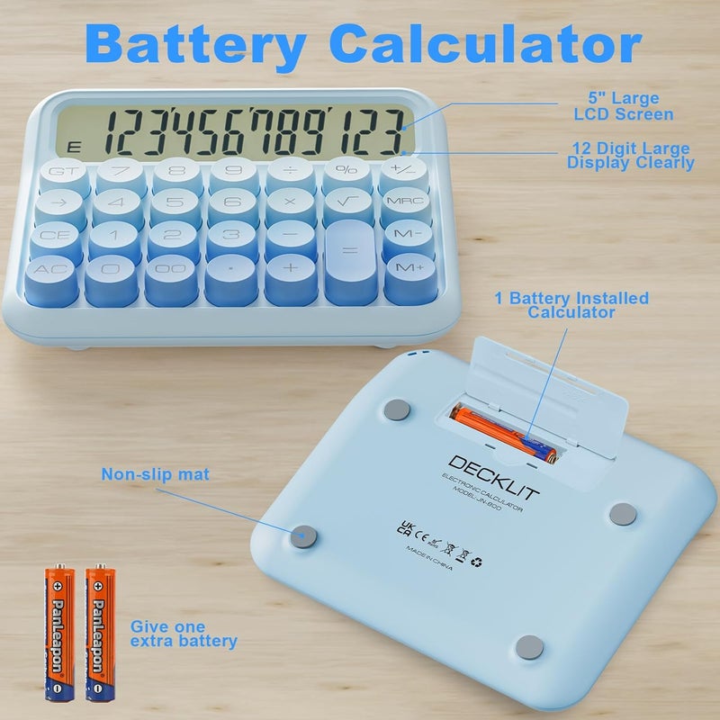 Decklit Mechanical Calculator 12 Digit Extra Large 5-Inch LCD Display, Battery Desk Calculator, Big Buttons Easy to Press Use as Office Calculators Desktop, 15°Tilt Screen for Kids Calculator(Cream) - Image 4